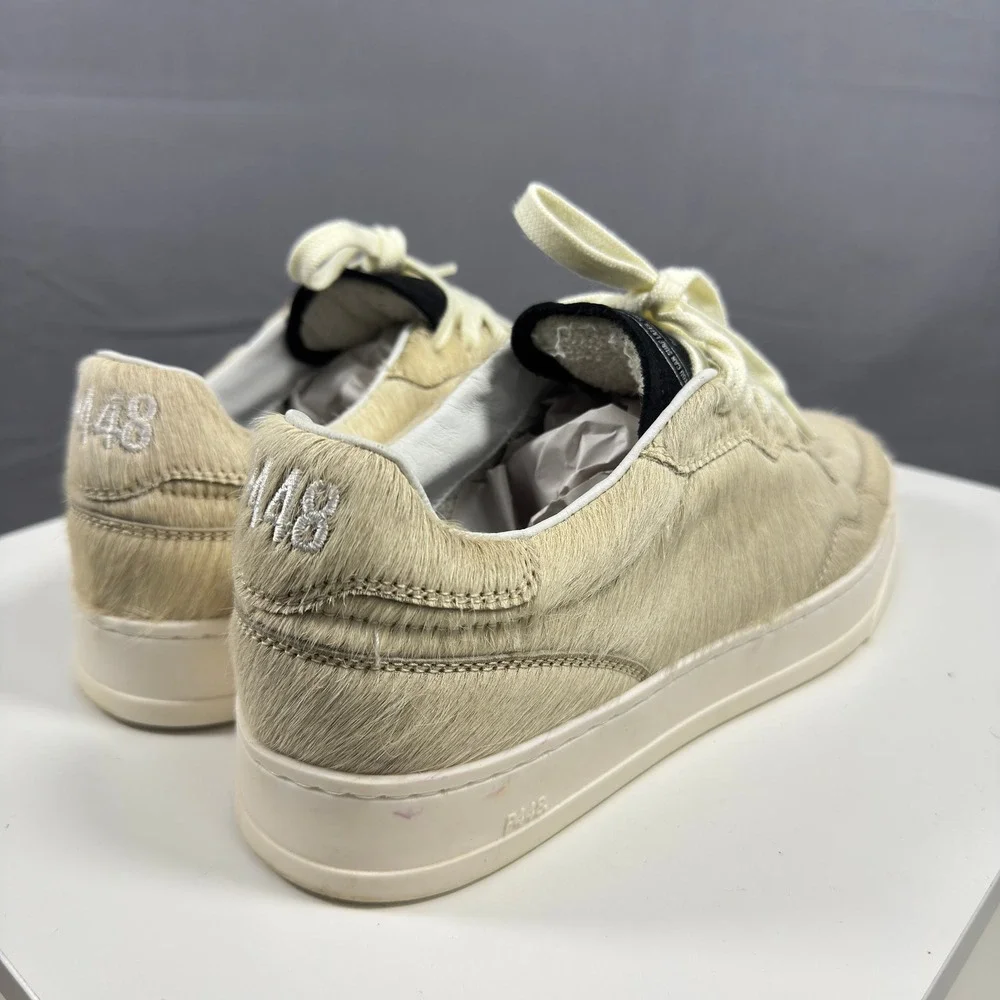 P448 Bali Oak Womens Size 38 Beige Calf Hair Low Top Luxury Sneakers